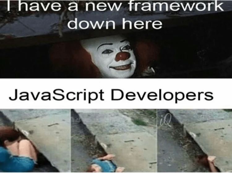 Fun of javascript developers meme based on IT movie